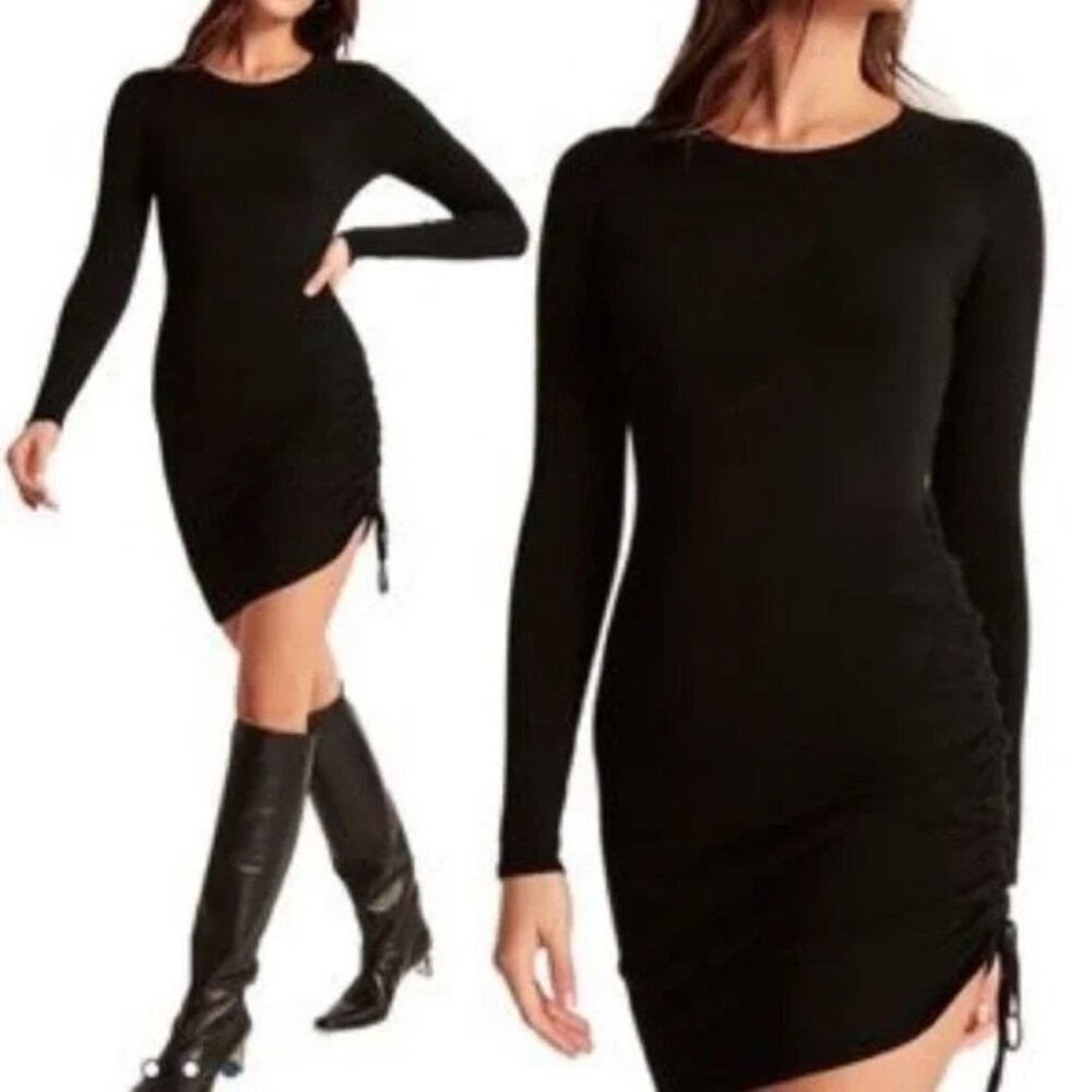 NWT A&F Long Sleeve Knit Mini Sweaterdress XSP Black Ruched Side